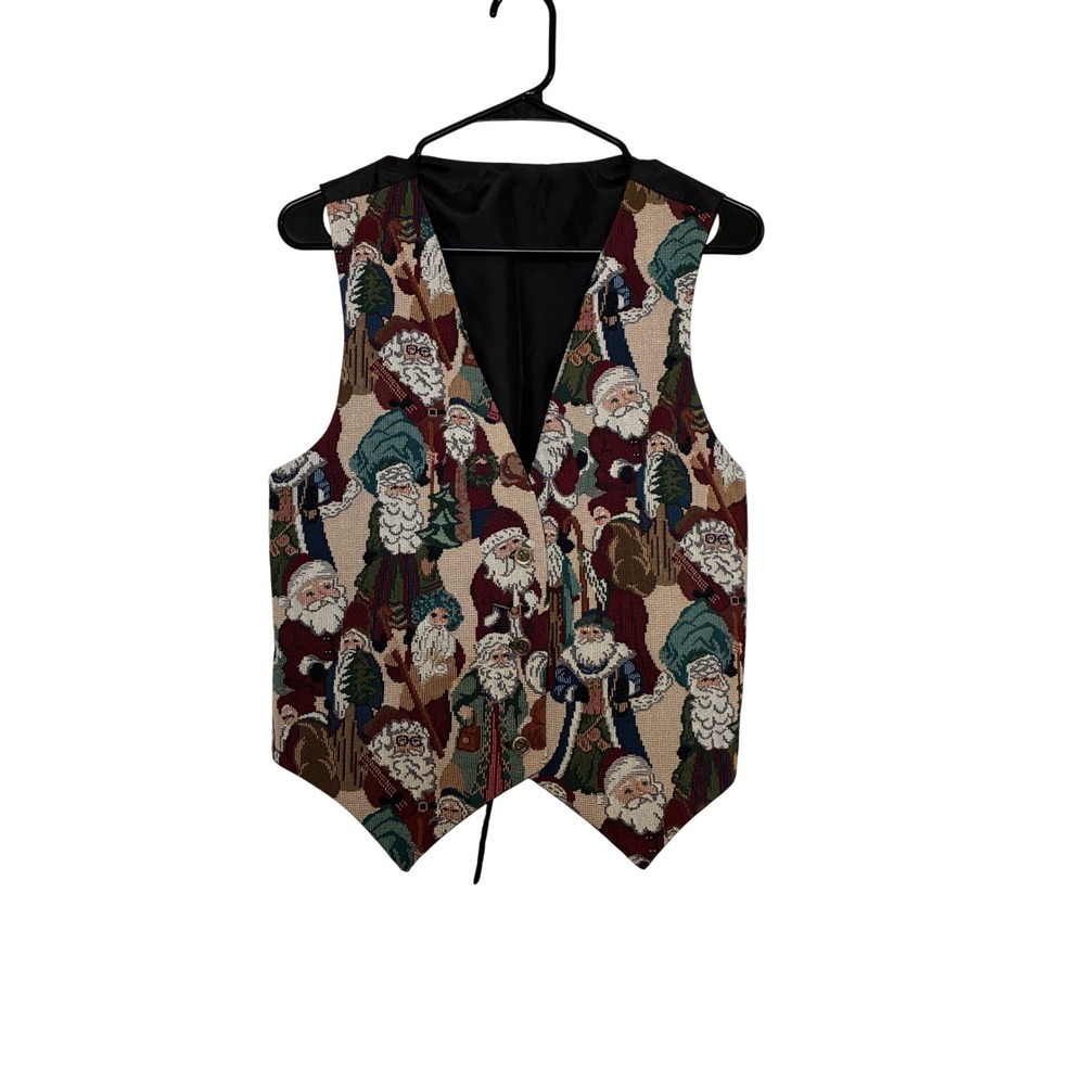 Santa Novelty Tapestry Vest Unisex Size L Santa Claus Vintage Christmas